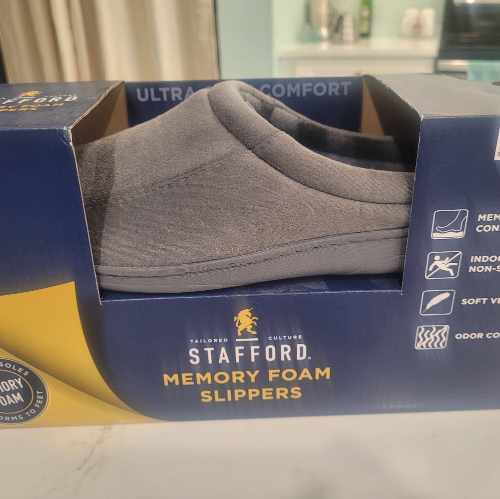 Stafford Charcoal Memory Foam Men's Slippers L